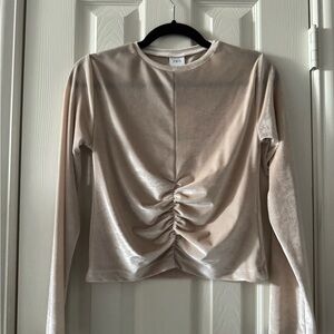 Zara Soft Beige Velvet Long Sleeve Top 13-14 yo girls